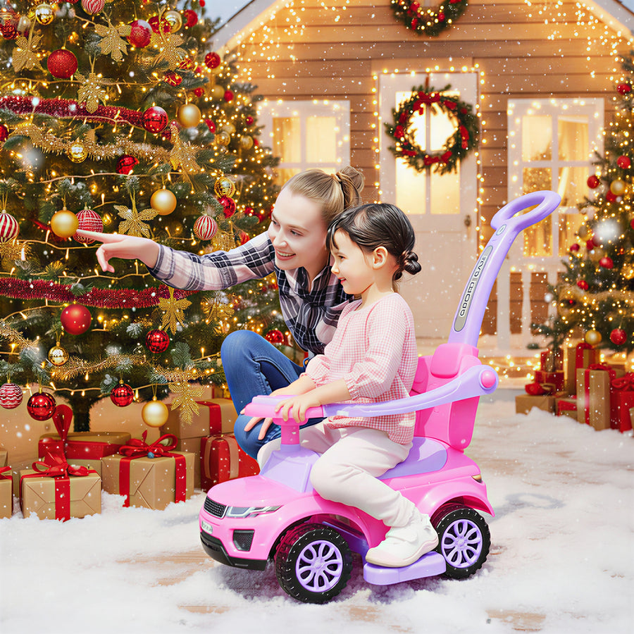 Voitures  3 en 1 pour tout-petits   voiture à roulettes coulissante avec fonction de musique jouet pour garçon fille 18-36 mois, rose